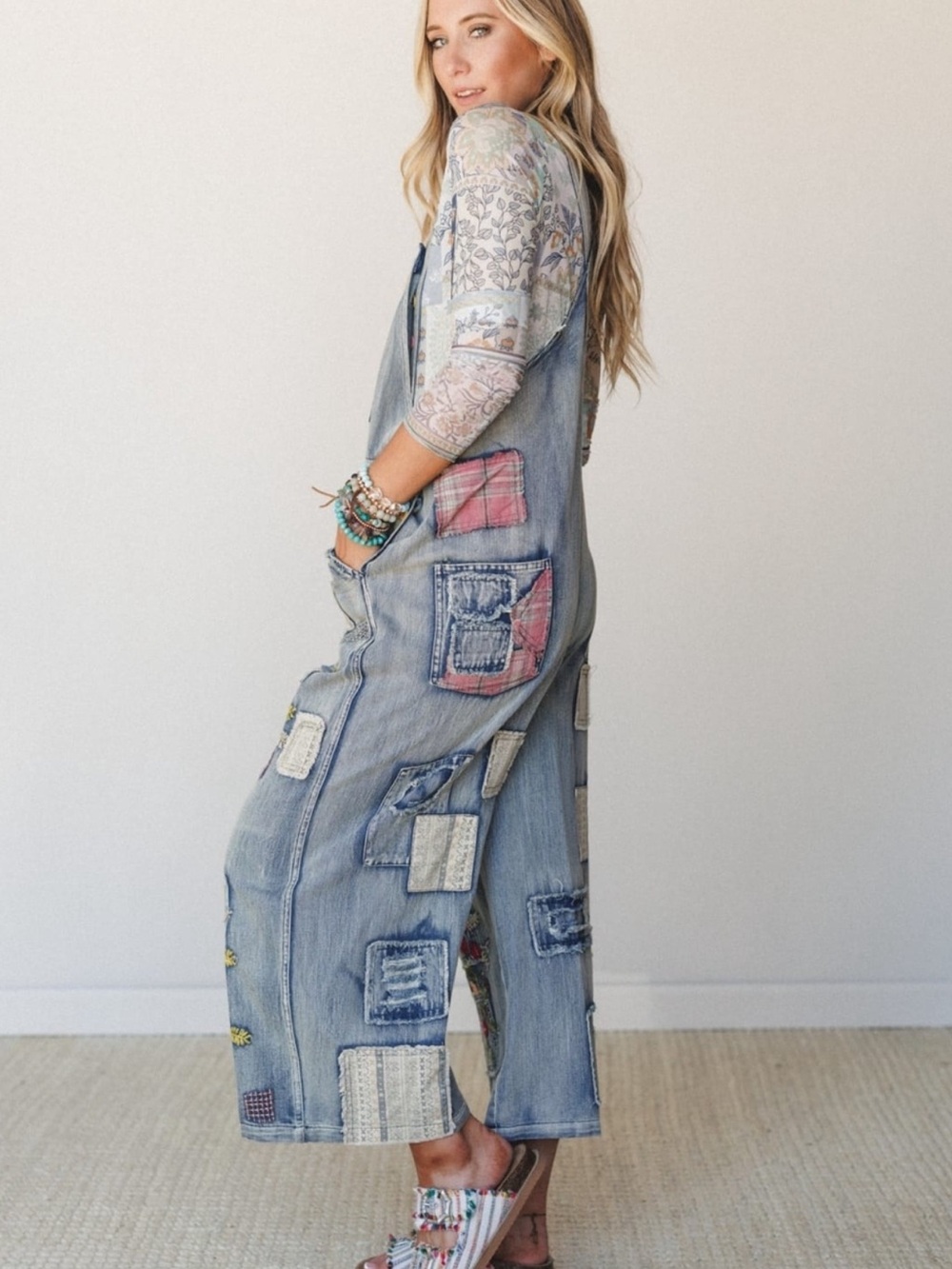 Blue Velvet | Light Blue Embroidered Denim One-Piece Overalls Sz M - Picture 4 of 17